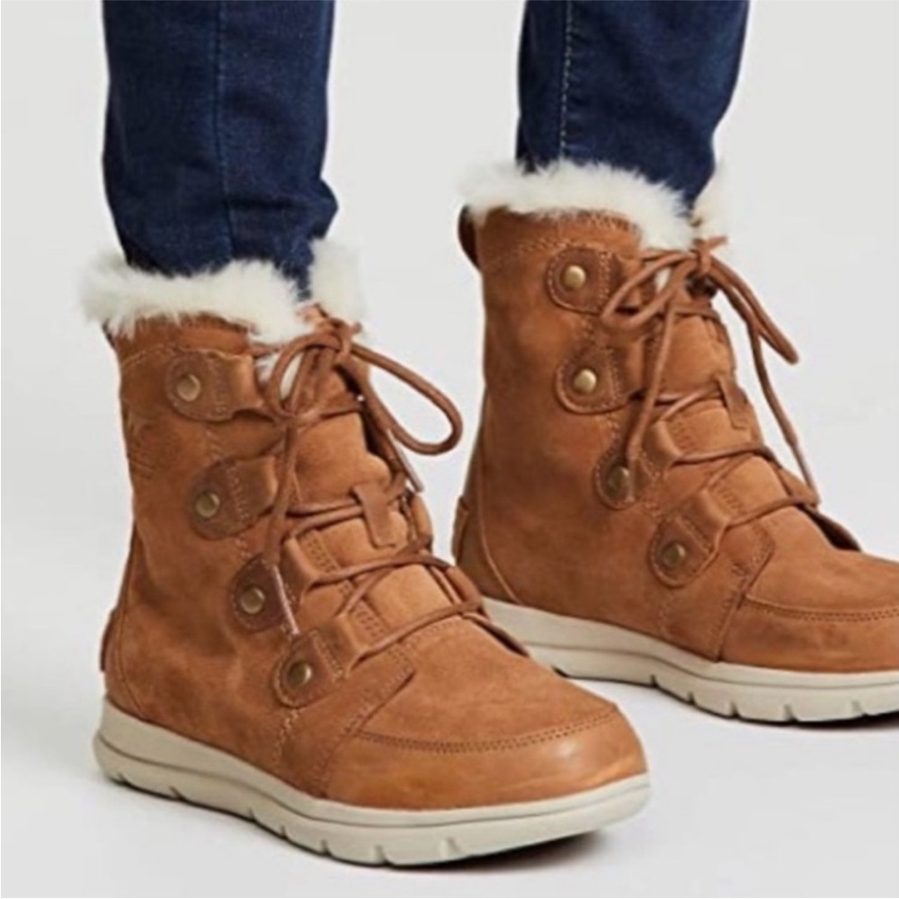 SOREL | Waterproof Joan Explorer Kinetic Leather Snow Boot Tan Brown Camel 8.5